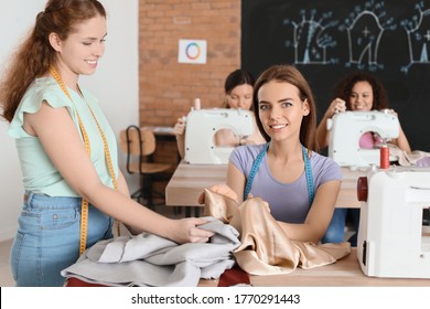 Young Women During Tailor's Class In Atelier