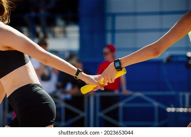 Young Women Relay Race For Track And Field Competition