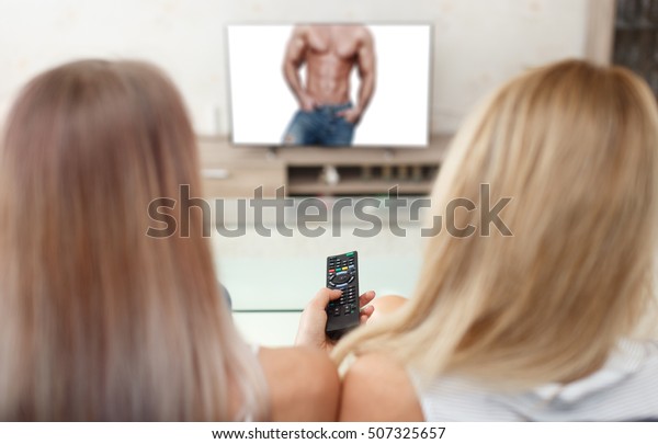 Young Women Watching Sexy Man Tv Stock Photo Edit Now 507325657