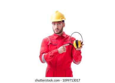 Young Worker With Noise Cancelling Headphones On White