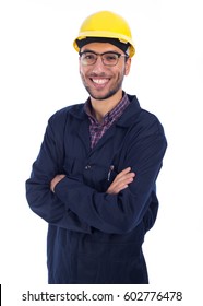 Young Worker Smiling Isolated On White Background