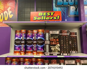 Youngstown, Ohio, USA - July 1, 2021: Bestsellers Phantom Fireworks Are On Display For Sale Prior To The Fourth Of July, Independence Day Celebration