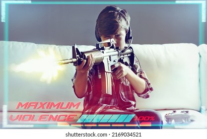 Youre Under Attack.. Shot Of A Young Boy Playing Violent Video Games.