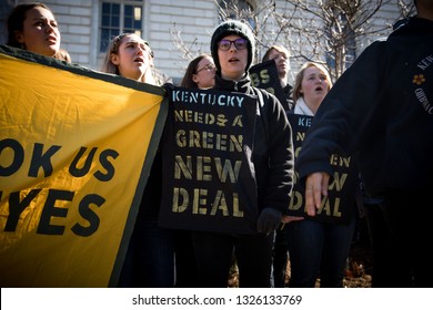 Youth Activists From Kentucky And Across The US Occupy The Office Of Senator Mitch McConnell In Protest Of His Attempts To Defeat The Green New Deal. Washington DC. USA. February 25, 2019