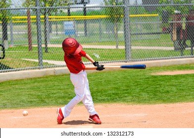 Youth Baseball Player Swinging The Bat.