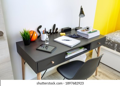 Youth Bedroom Interior With Teenager Desk