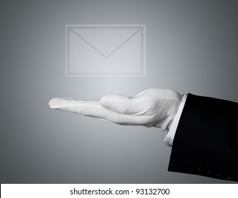 You've Got Mail. Elegant Human Hand Serving Transparent Mail Icon