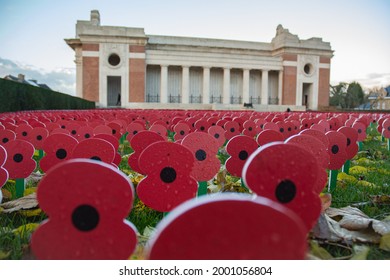 Ypres Belgium November 26th 2017.
Menin Gate Commonwealth War Memorial. Poppies Outside Of The Memorial. 