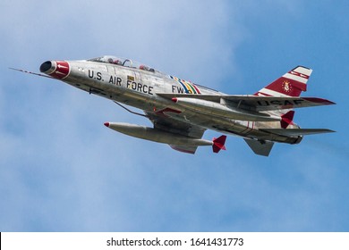 YPSILANTI, MICHIGAN / USA - August 10, 2013: A Cold War era F-100 Super Sabre at the 2013 Thunder Over Michigan Airshow.