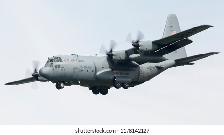 YPSILANTI, MICHIGAN / USA - August 25, 2018: A United States Air Force C-130 Hercules from the Ohio Air National Guard at the 2018 Thunder Over Michigan Airshow.
