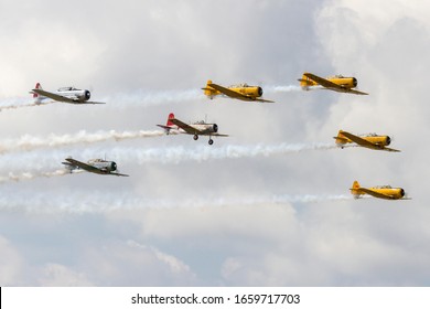 Ypsilanti, Michigan / USA - August 4, 2012: A formation of World War II era trainer at the Thunder Over Michigan Airshow.