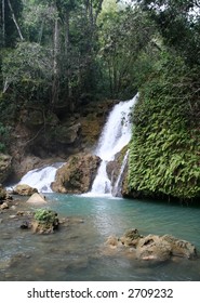 YS River Waterfall In The Jungle Of Jamaica.