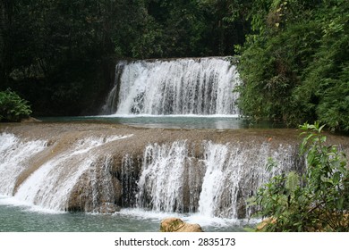 YS River Waterfall In The Jungle Of Jamaica.