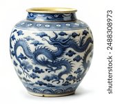 Yuan Dynasty Blue and White Cloud Dragon Jar isolated on white