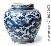 Yuan Dynasty Blue and White Dragon Jar isolated on white