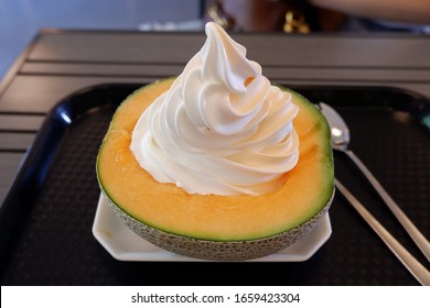 Yubari Melon And Melon Ice Cream At Melon Farm In Hokkaido, Japan