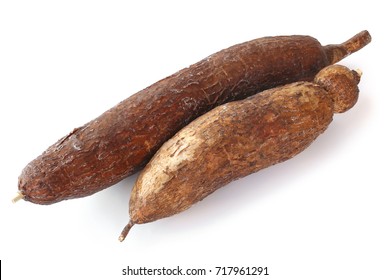 Yuca cassava root on white background