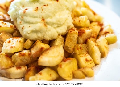 Yuca Fried With Hummus Sauce.