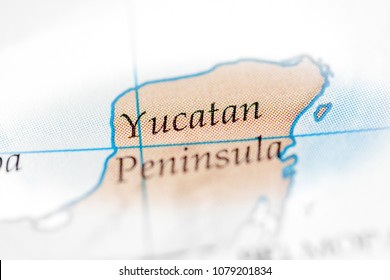 Yucatan Peninsula, Mexico On A Map. 