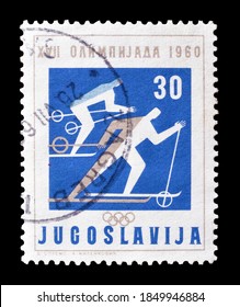 YUGOSLAVIA - CIRCA 1960 : Cancelled Postage Stamp Printed By Yugoslavia, That Shows Skiers And Promotes Winter Olympics, Circa 1960.