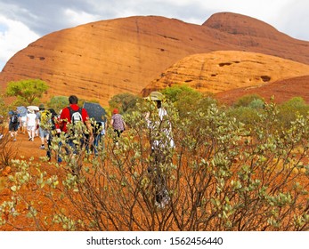 Yulara, Northern Territory/ Australia-Nov 20, 2014: Hiking In Uluru Kata Tjuta National Park With Hot And Dry Weather. Ayers Rock Resort Tour Activity.