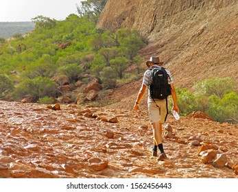 Yulara, Northern Territory/ Australia-Nov 20, 2014: Hiking In Uluru Kata Tjuta National Park With Hot And Dry Weather. Ayers Rock Resort Tour Activity.