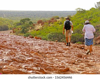 Yulara, Northern Territory/ Australia-Nov 20, 2014: Hiking In Uluru Kata Tjuta National Park With Hot And Dry Weather. Ayers Rock Resort Tour Activity.