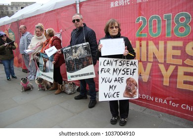 Yulin Dog Festival Protestors Chinese New Year, Year Of The Dog London, February 2017. Stock, Photo, Photograph, Picture, Image