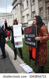 Yulin Dog Festival Protestors At Chinese New Year Event , Year Of The Dog Trafalgar Square, London, February 2017.