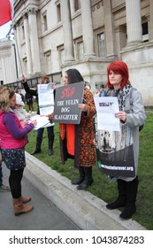 Yulin Dog Festival Protestors Chinese New Year, Year Of The Dog At: Trafalgar Square, London, February 2017. Stock, Photo, Photograph, Picture, Image