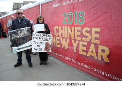 Yulin Dog Meat Festival Protestors Chinese New Year, Year Of The Dog At: Trafalgar Square, London, February 2017. Stock, Photo, Photograph, Picture, Image