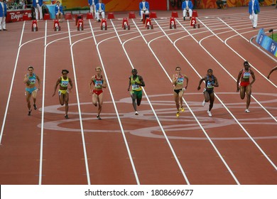 Yuliya Nestsiarenka, Kerron Stewart, Kim Gevaert During The Women's 100m Sprint Qualifying At The August 2008 Beijing Olympic Games.