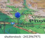 Yuma, Arizona marked by a blue map tack. The city of Yuma is the county seat of Yuma County, AZ.