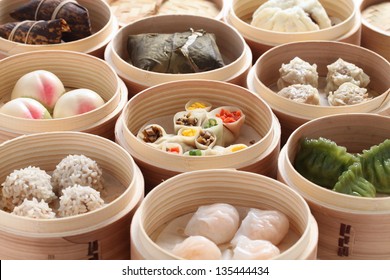 yumcha, dim sum in bamboo steamer, chinese cuisine - Shutterstock ID 135444434
