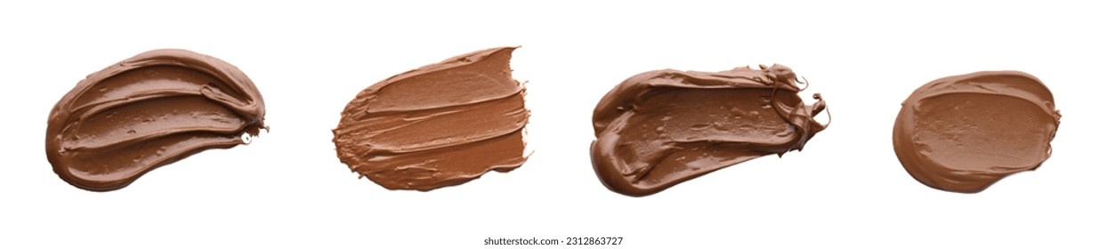 Yummy chocolate paste on white background, top view. Collage design