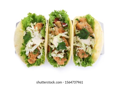 Yummy Fish Tacos Isolated On White, Above View