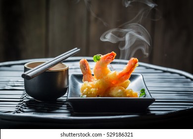 Yummy Shrimp In Tempura With Red Sauce