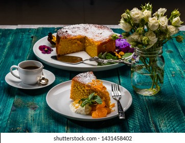 Yummy Sweet Cake Along With A Cup Of Tea, Food Photography.