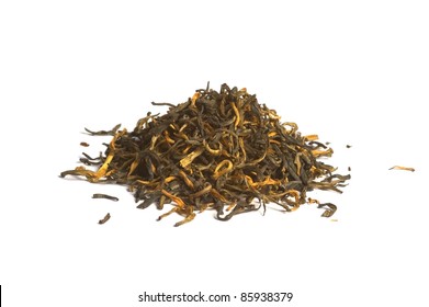 Yunnan Black tea loose dried tea leaves, isolated on the white backrgound