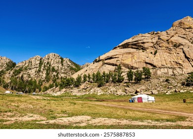 A yurt camp of nomadic Mongolians