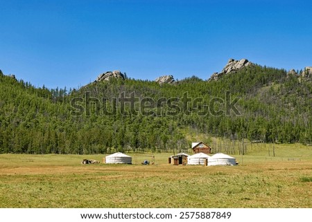 A yurt camp of nomadic Mongolians
