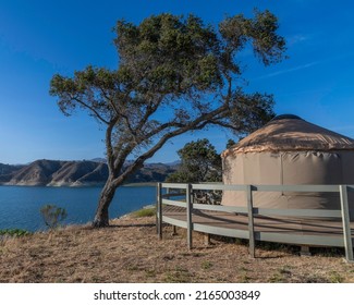 A Yurt Overlooks Lake Cachuma In Santa Barbara County, CA.