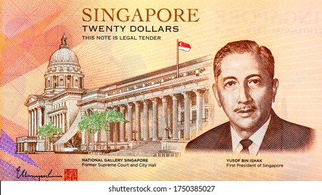 Yusof Bin Ishak, First President Of The Republic Of Singapore, Portrait From Singapore 20 Dollars 2019 Banknotes. 