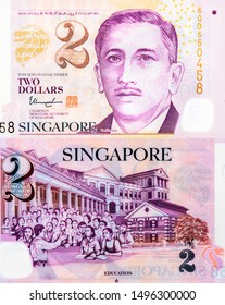 Yusof Bin Ishak Portrait From Singapore 2 Dollar Banknotes. 
