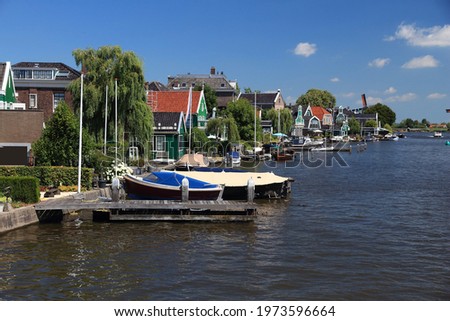 Zaandijk, Netherlands. Quaint Dutch village view with Zaan river.