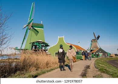 Zaanse Schans Zaandam Netherlands, Fabulous landscape with  aerial windmill village Zaanse Schans, Holland