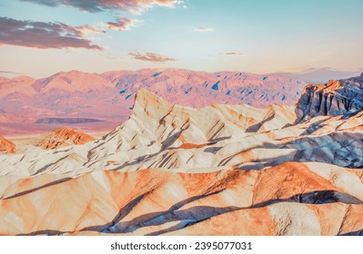 Zabriskie Point is a part of Amargosa Range located east of Death Valley in, Death Valley National Park in California - Powered by Shutterstock