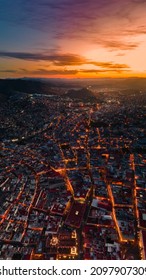 Zacatecas City From Drone At The Sunset. 