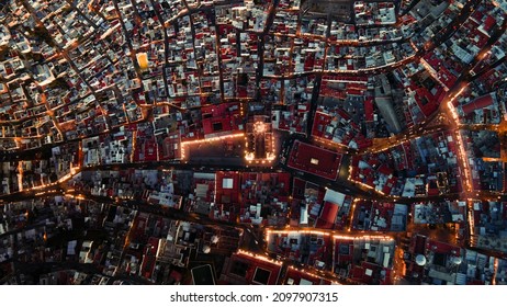 Zacatecas City From Drone At The Sunset. 