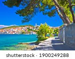 Zadar archipelago. Kali on Ugljan island turquoise sea and walkway view, Dalmatia region of  Croatia